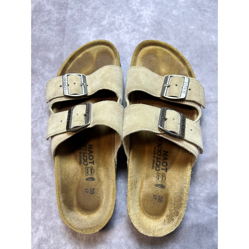 Naot Santa Barbara Sandal Womens 38 Tan Suede Double Buckle Slide Israel
